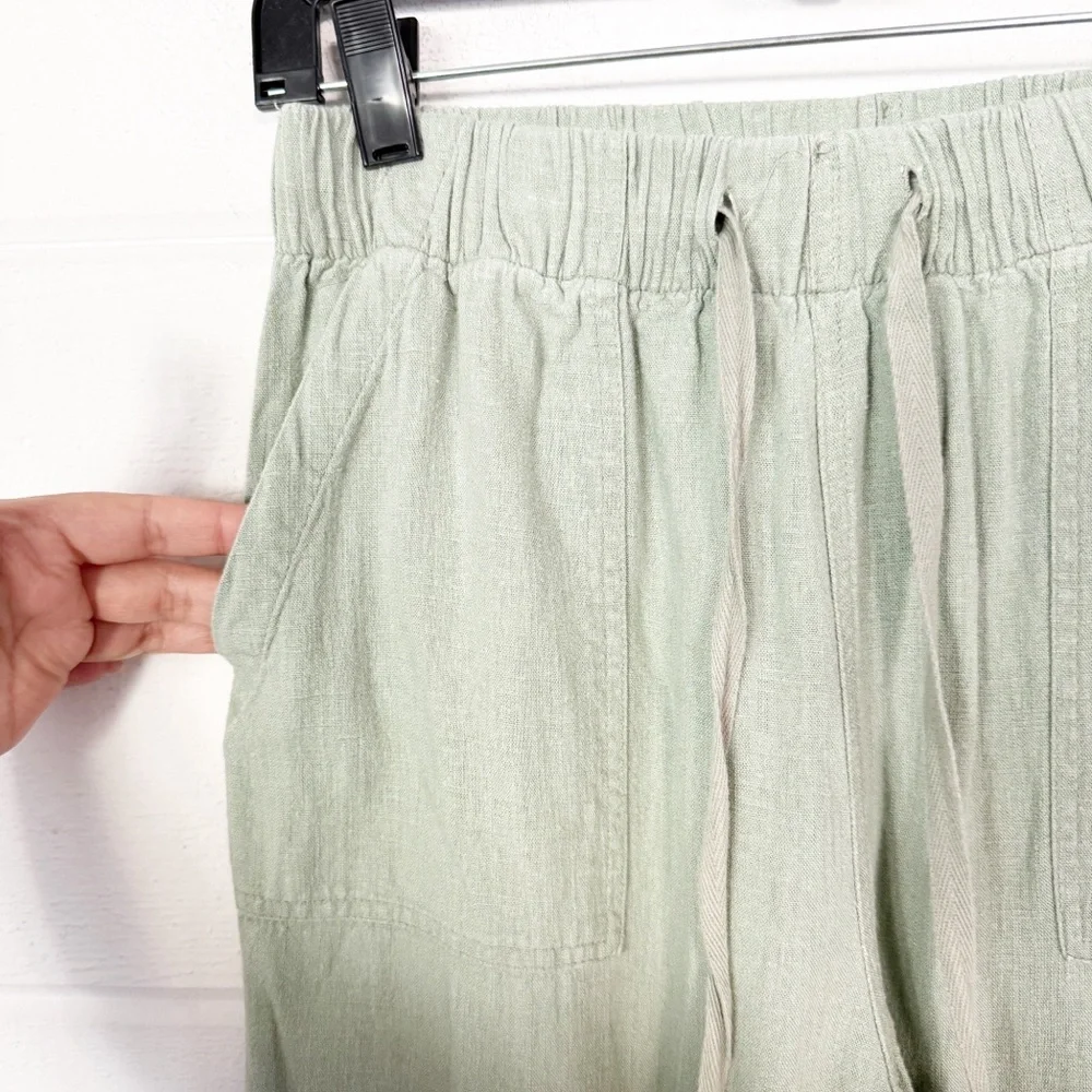 Thread & Supply High Waist Wide Leg Relaxed Fit Frayed Ankle Green Linen Pants M - Picture 3 of 8